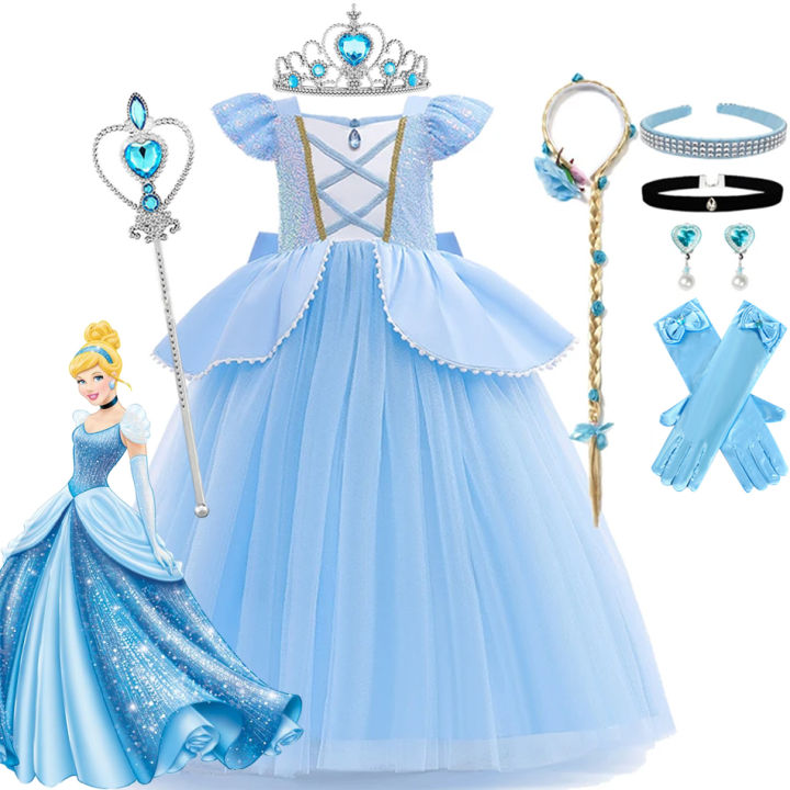 Kids Cinderella Princess Cosplay Costume Clothes Girls Sequins Dress