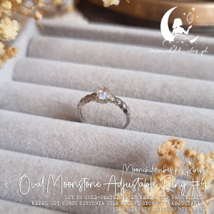 Oval Cut High Quality (Almost Clear) Moonstone s925 (Sterling Silver) Adjustable Ring #4 - June July Birthstone