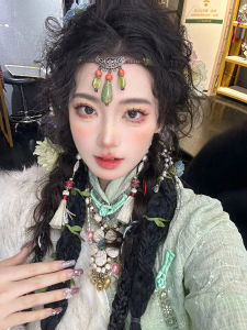 Retro Forehead Lace Ethnic Style Necklace Hair Accessories Yunnan Lijiang Forehead Diamond Exotic Style Headdress Ancient Costume Photography Forehead Ornament