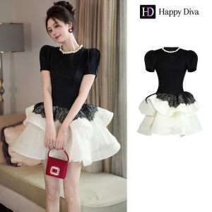 Happy Diva Womens Dress Black Lace Puff Sleeve Dress Wedding Formal Party Dress Student Graduation Dress Casual Dress 21731