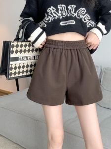 High Waist Slimming Autumn Large Size Wide Leg Pants Woolen Shorts Elastic Waist Casual Boot Pants Korean Style Commute