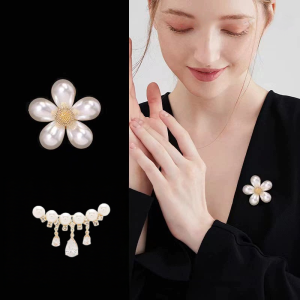 Fashion Pearl Smiling Face Water Droplet Brooch Mens and Womens Metal Brooch Geometric Jewelry Gift