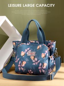 Ladies Large Capacity Nylon Tote Bag Floral Print Handbag Crossbody Bag Mom Bag Soft Handle Retro Artistic Style Casual Leisure