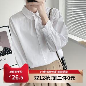 เสื้อเชิ้ตแขนยาวผู้หญิงสีขาวหลวมๆ ทรงหลวมๆ ฤดูใบไม้ผลิ 2024 ทรงหลวมๆ สำหรับใส่ลำลอง ผ้าฝ้าย 100%