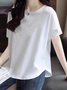 Pure Cotton Short Sleeve T-Shirt Women Summer Loose Belly Covering Slimming Large Size Ladies Anti-aging White Top Trendy