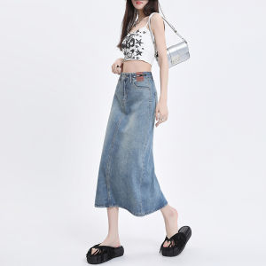 กระโปรงยีนส์ทรงเอเอวสูงสไตล์ย้อนยุคสำหรับผู้หญิง ฤดูร้อน 2023 กระโปรงทรงเอเอวสูง กระโปรงทรงเอสำหรับผู้หญิงไซส์เล็ก