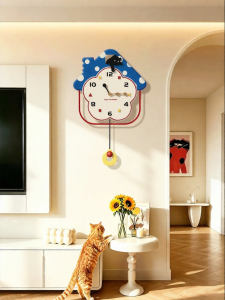 CTYLIGHTZ | Dopamine Style Memphis Art Cat Silent Wall Clock