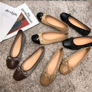 Anna Same Style นุ่ม ลายสก็อต รองเท้าส้นแบนปมผีเสื้อเจ้าของร้านเก็บรุ่น ฤดูใบไม้ผลิ 2020 รองเท้าส้นเตี้ยแฟชั่นสไตล์ K นิ้วเท้ากลม
