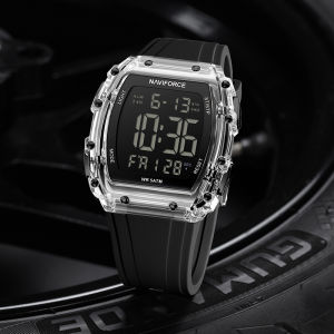 NAVIFORCE Original Mens Square LCD Digital Watch Outdoor Waterproof Lightweight Calendar Date Chronograph Silicone Strap Mens Boys Fashion Casual Watch NF6107