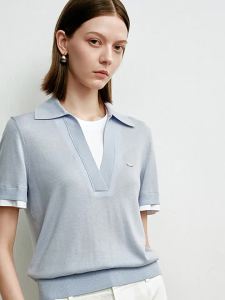 DESIGNICE | Silk Contrast Color False Two-piece Elegant Womens Sweater