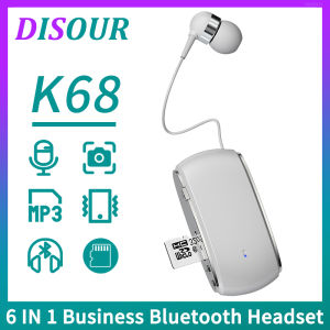 DISOUR K68 6 IN 1 Wireless Earphone Meeting Recording/MP3 TF Card Play/One-Click Photo/Vibration Reminder Lavalier Business Sport Bluetooth Headphone With Mic Noice Cancelling Earbuds
