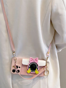 Cute Minnie Mouse Phone Case with Wallet Crossbody Strap for Huawei Pura70 pro Pura80 Mate70 Mate60 pro Nova14 13 12 Full Cover Anti-Fall Silicone Protective Shell