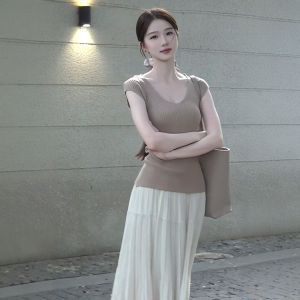 CHANGTONG | Retro Fashion Youthful V-Neck Top Skirt Set