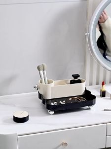 [2 in 1] Borong365 Luxury Countertop Organizer Rak Penyimpanan Solek Desk Organizer Storage Rack Cosmetic Holder Basket