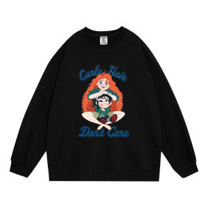 Autumn Winter Womens Hoodie Celebrity Zhou Yuting American Heart Style round Neck Lazy Streetwear Cotton Polyester Blend