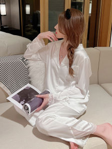 New 2025 Womens Ice Silk Sleepwear Long Sleeve Thin Satin Home Clothes Set Spring Autumn Style Comfortable Breathable Nightgown