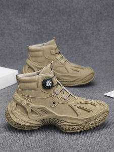 Mens Winter Outdoor Sports Shoes Leather Surface Anti-slip Mountaineering Trendy Shoes Coconut Shoes High Top Casual Shoes