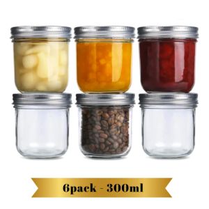Mason Jars with lids 6pack 300ml Organiser Canister for Home Storage