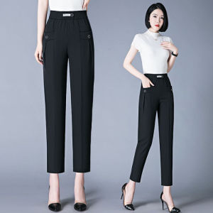 QIAOXIZI | Ice Silk Summer Mom Pants High Waist 7/8 Length Plus Size
