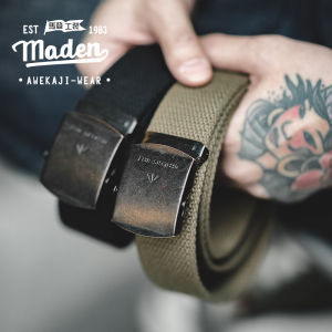MADEN 2024เข็มขัดผู้ชายสไตล์ญี่ปุ่นย้อนยุคเข็มขัดถักยืดหยุ่นไม่มีรูพรุนห่วงเดี่ยวลอกออกเร็วเข็มขัดกางเกงลำลองเด็กผู้ชายแบบทนทาน