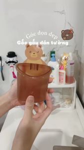 Cốc Gấu Dán tường Đựng Lược Bàn Chải Kem Đánh Răng Dễ Thương