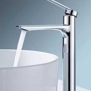 Modern Zinc Alloy Bathroom Sink with Hot & Cold Water Control Long Spout Valve Core & Single Hole Installation