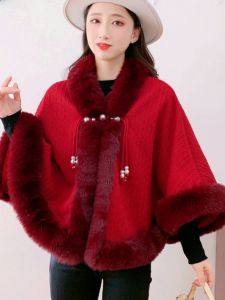National Style Fleece-lined Thickened Cape and Shawl for Cheongsam Autumn and Winter Artistic Easiest for Match Warm Plush Collar Outer Wear Han Dynasty Cloak