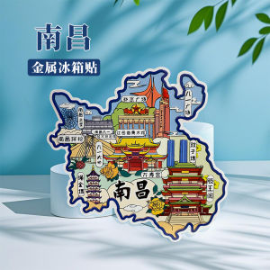 Original Creative Cultural Metal Fridge Magnet Tourist Souvenir Tin Tin Art Jiangxi Nanchang Tang Dynasty Pavilion Shape