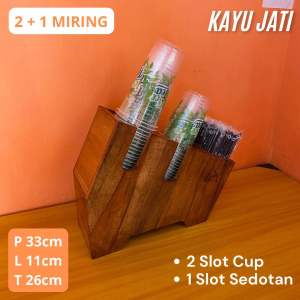 HOLDER TATAKAN CUP DAN SEDOTAN BAHAN KAYU JATI