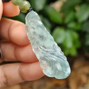 Icy Phoenix & Ruyi Jadeite Pendant – Five Elements Harmony Certified Type A Jade Heirloom-Quality (Sku: pendant402)