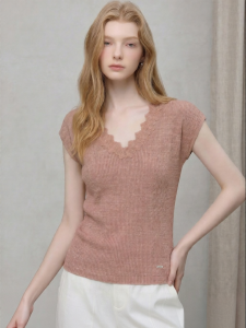 V-Neck Lace Knit Top Slim Fit Summer