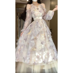 CHANGTONG | Flared Waisted Flowery Maxi Dress 2026 Summer