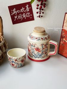 Vintage Floral Ceramic Mug Large Capacity
