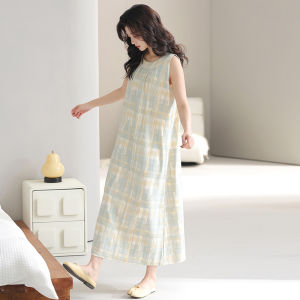 MiiOW | Váy ngủ mùa hè bằng cotton nguyên chất mềm mại thấm hút ẩm thoáng khí Quần áo mặc nhà cho nữ Mẫu mới 2025 Váy dài không tay cổ tròn