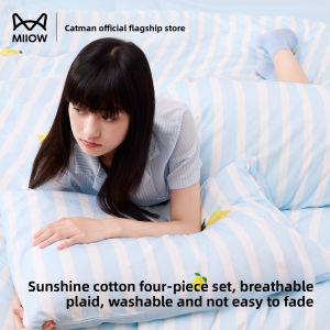 MiiOW | Pure Cotton Bedding Set 2025 New Style Cat Person Three-Piece Sheet Cover Duvet Cover Print Celebrity Endorsed Bedding