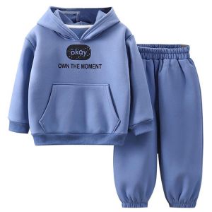 JIFANPAUL | Warm Fleece Childrens Outfit with Hooded Sweater and Sport Pants 2 Pieces