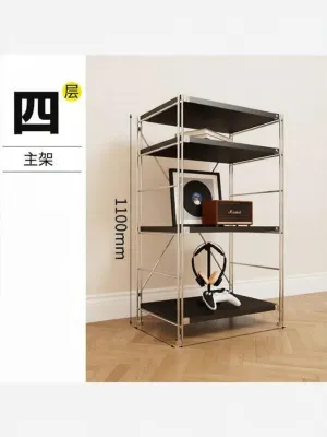 Japanese Style Stainless Steel Solid Wood Floor Standing Multi-layer Bookshelf Kitchen Microwave Oven Storage Rack Organizer
