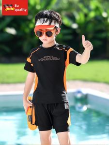 MONLEYTA | Boys Two-Piece Swimming Suits Childrens Sunscreen Swimwear Set Teenage Middle Size Boys Polyester Spandex Swimming Gear