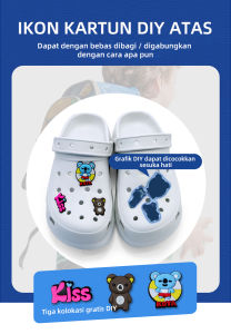 TEFANCY Sandal Baim Wanita Dewasa Sandal Kodok Classic Blue Clog Wanita Kekinian Karet Tebal