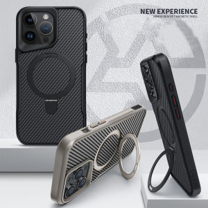 for iPhone 17 Pro Max Case with Ring Stand [Compatible with Magsafe] Premium Carbon Fiber Texture Hard PC Shockproof Phone Case for iPhone Air 17 Pro 16 Pro Max 15 Plus 14 Pro 13 12
