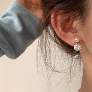 Square Pearl Diamond 925 Silver Needle Earrings Fashionable Luxury Sensation Ear Jewelry Elegant Versatile for Pierced Ears