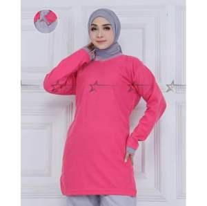 Kaos Olahraga Tunik Muslimah Atasan Senam Wanita Polos Bahan Lakos