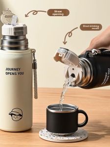 BIZE | Insulated Stainless Steel Double-drink Straw Coffee Cup for Women