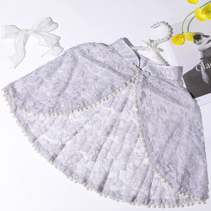 Retro Lace Summer Shawl Cape Large Size Womens Pure Color Hollow out Wedding Dress Gown with Skirt Qipao Decorative Cloud Silk Aesthetic