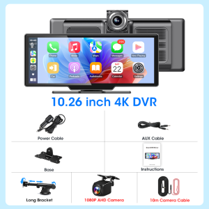 10.26 4K Dash Car Camera DVR Android Auto Carplay Display Screen Automotive Intelligence System Video Recorder Rearview Camera