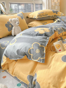 Pure ผ้าฝ้าย ดอกไม้ เรียบง่าย สไตล์ชุดเครื่องนอนผ้านวมคลุมเตียงชุดสามชิ้นผ้านวม Core ผ้านวมชุดสี่ชิ้น