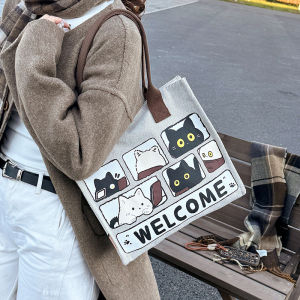 2024 New Canvas Tote Bag Korean Style Womens Handbag Fashionable Cloth Art Bag School Supplies Bag for College Students