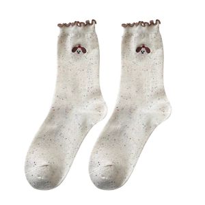 Tất Cotton Dài Đến Bắp Chân Họa Tiết Mèo Hoạt Hình Dễ Thương Cho Nữ Tất Cotton Nguyên Chất Không Gân Mùa Thu Dài Đến Đầu Gối