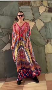 [Dalwa]2024 cepat kering Bohemian dicetak longgar musim panas pantai pakaian maghribi Kaftan wanita Plus saiz Beachwear Tassel Midi pakaian Q897