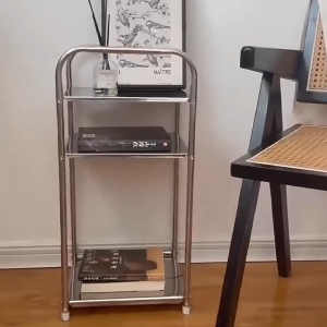 Miisoo ชั้นวางของ สเตนเลส ชั้นวาง ข้างเตียง โต๊ะเตียง เหมาะสำหรับห้องนอน ห้องนั่งเล่น และห้องน้ำ ชั้นเก็บของ 3 ชั้น